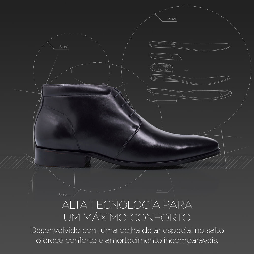 Bota Masculina Social Fascar Airtech Preta Em Couro