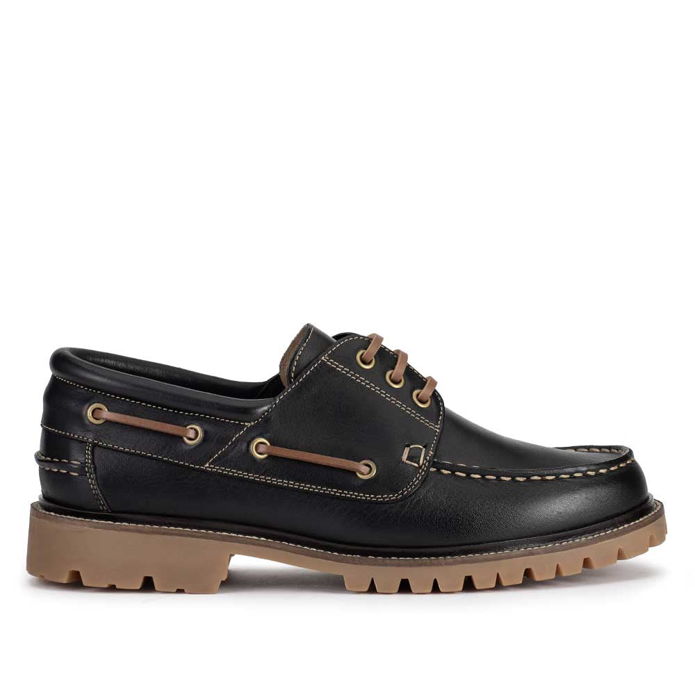 Docksider Masculino Fascar Preto em Couro
