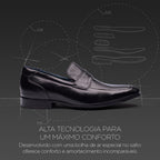 Mocassim Masculino Social Fascar Airtech Penny Loafer Preto Em Couro