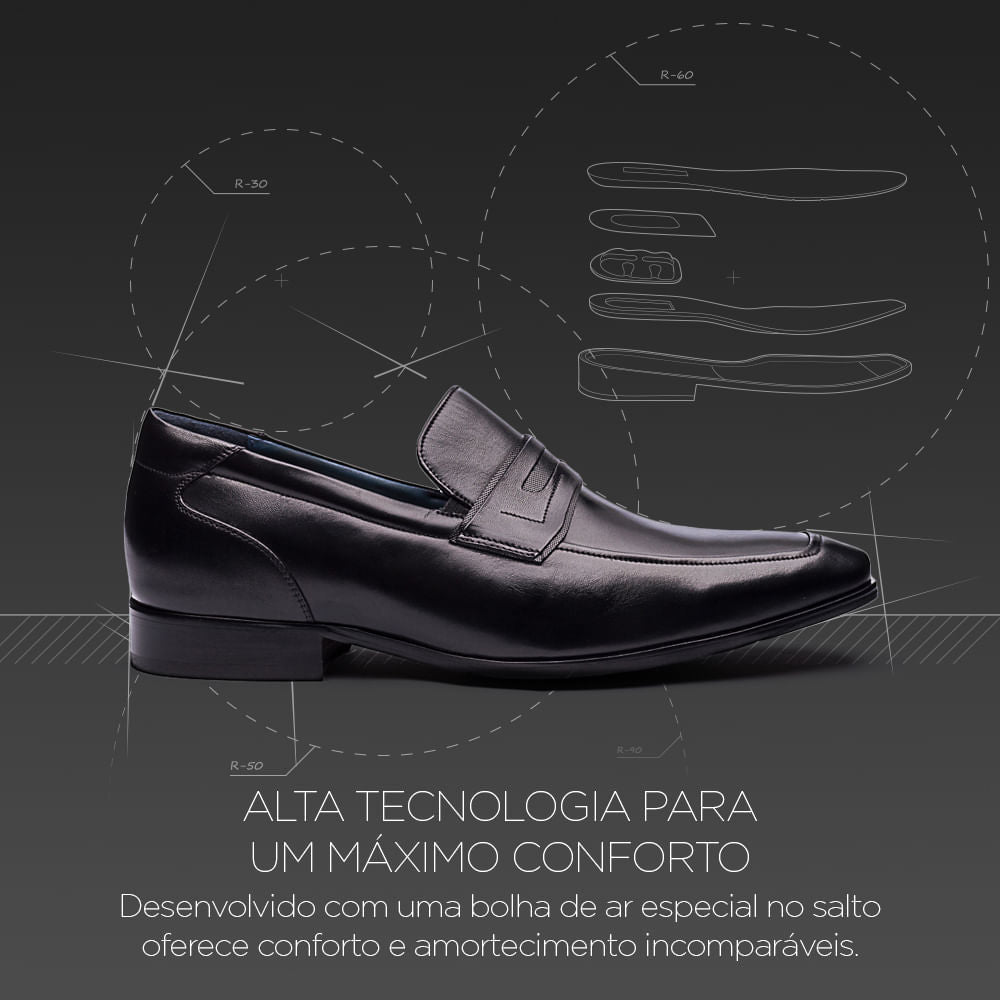 Mocassim Masculino Social Fascar Airtech Penny Loafer Preto Em Couro