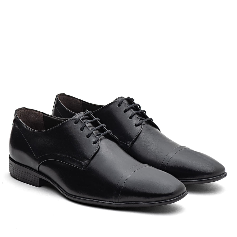 Sapato Masculino Social Fascar Derby Cap Toe Preto Em Couro