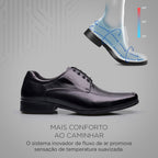 Sapato Masculino Social Fascar Active Air Flow Derby Preto Em Couro