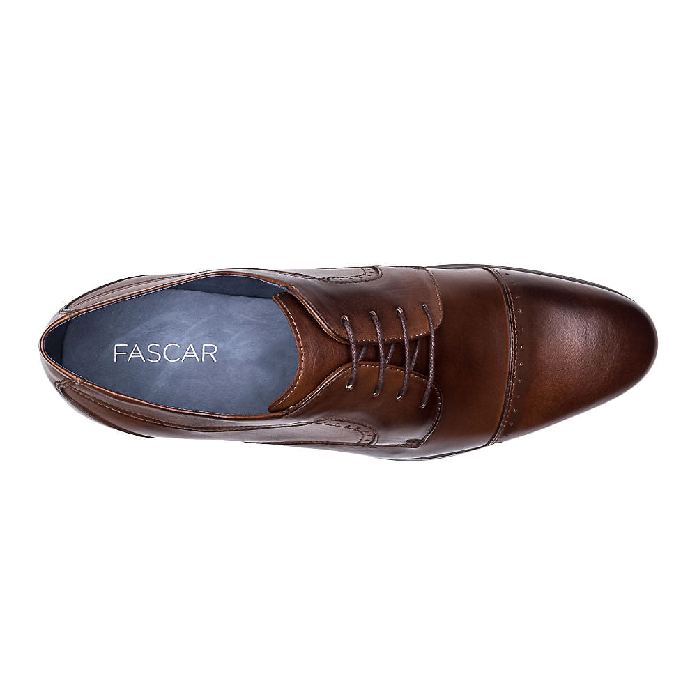 Sapato Masculino Social Fascar Derby Cap Toe Café em Couro