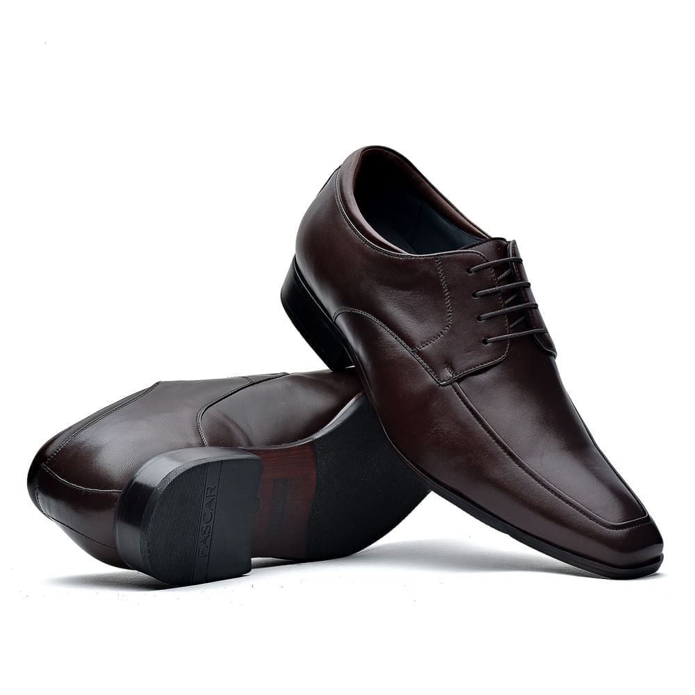 Sapato Masculino Social Fascar Airtech Derby Marrom Em Couro