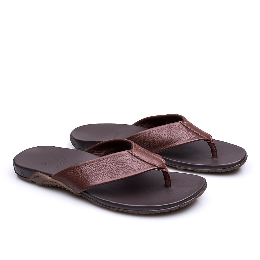 Chinelo Masculino Fascar Marrom Em Couro