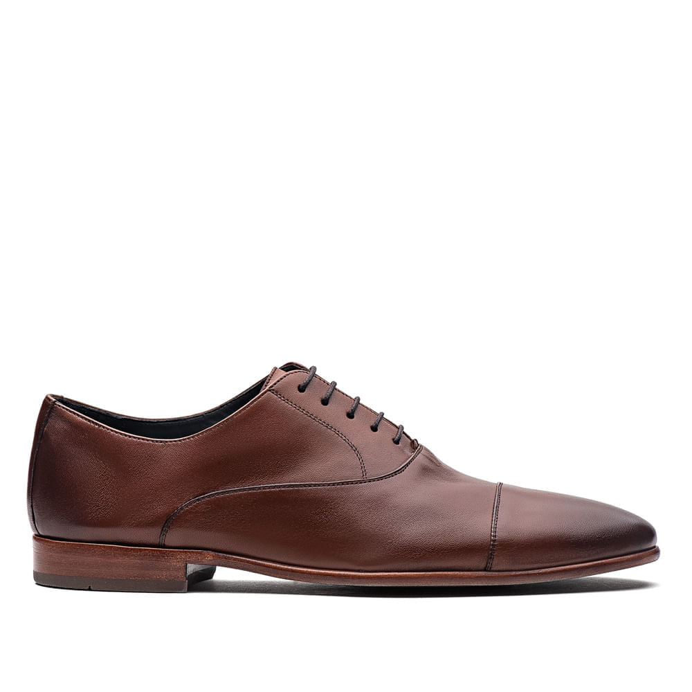 Sapato Masculino Social Fascar Oxford Cap Toe Marrom Em Couro
