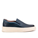 Tênis Masculino Casual Slip-On Fascar Azul-Marinho Em Couro