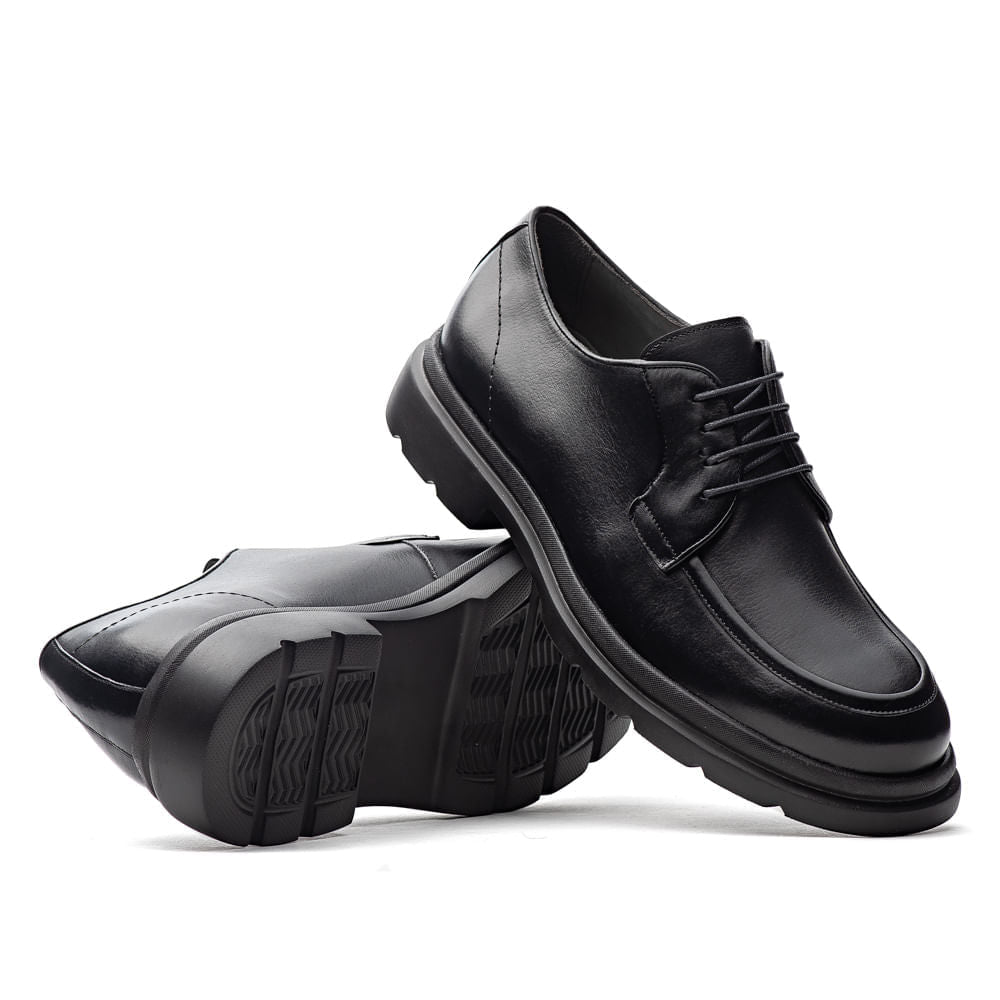 Sapato Masculino Casual Fascar Lite Derby Preto Em Couro