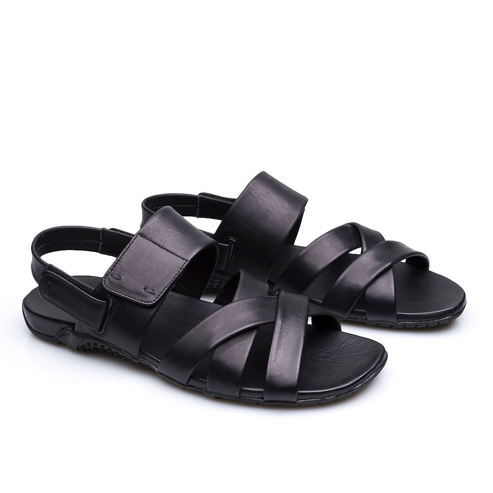 Sandália Masculina Fascar Preta Em Couro