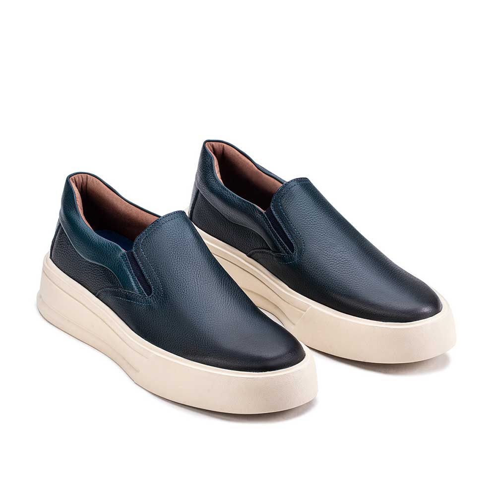 Tênis Masculino Casual Slip-On Fascar Azul-Marinho Em Couro