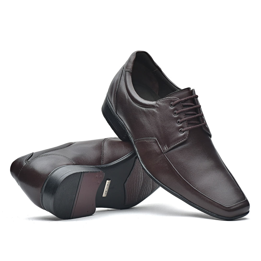 Sapato Masculino Social Fascar Derby Marrom Em Couro