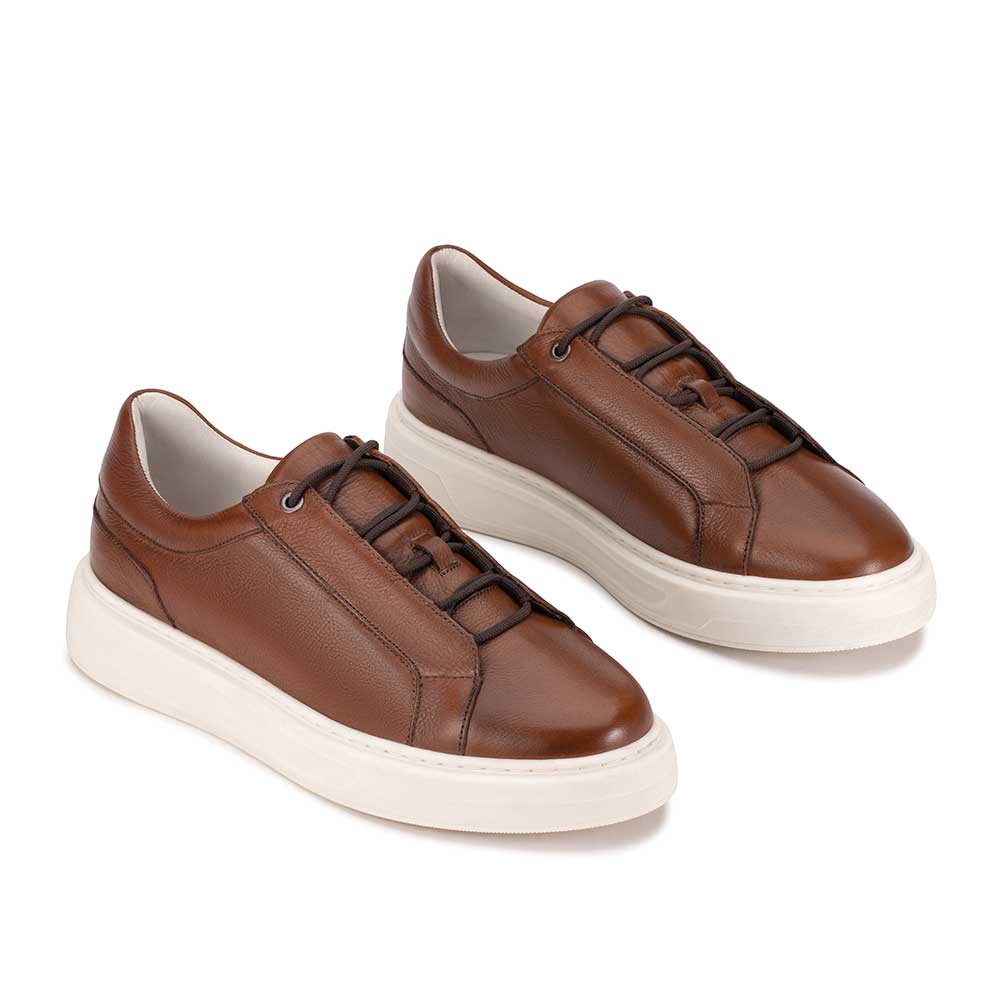 Tênis Masculino Casual Fascar Marrom em Couro