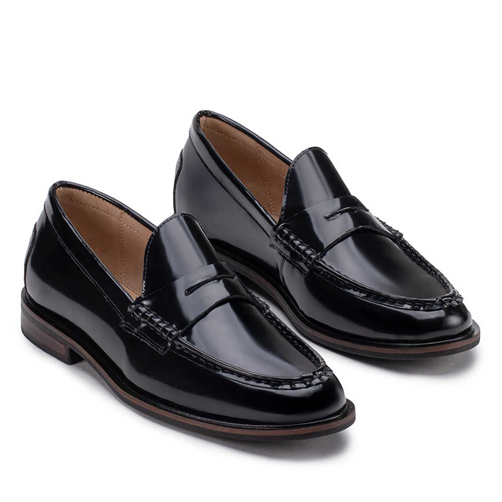 Mocassim Feminino Fascar Preto Salto Baixo Em Couro