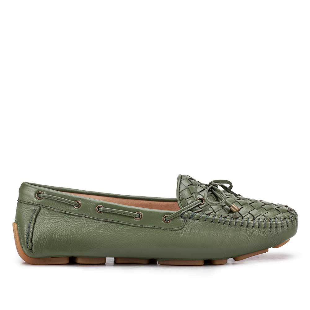 Mocassim Feminino Fascar Verde Sálvia Em Couro