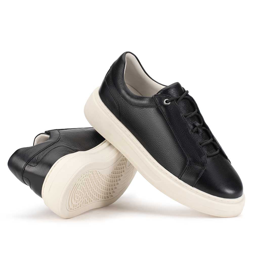 Tênis Masculino Casual Fascar Preto em Couro