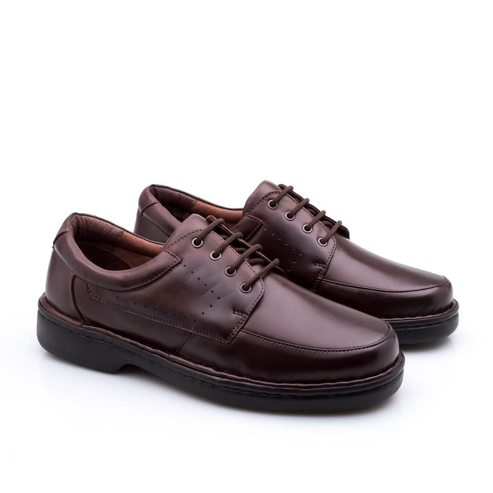 Sapato Masculino Social Fascar Lite Derby Marrom Em Couro