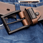 Cinto Masculino Casual Fascar Marrom Em Couro