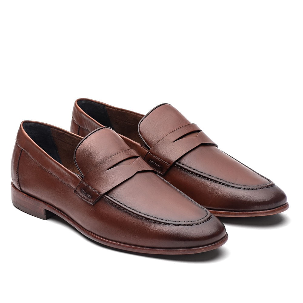 Mocassim Masculino Social Fascar Penny Loafer Marrom Em Couro