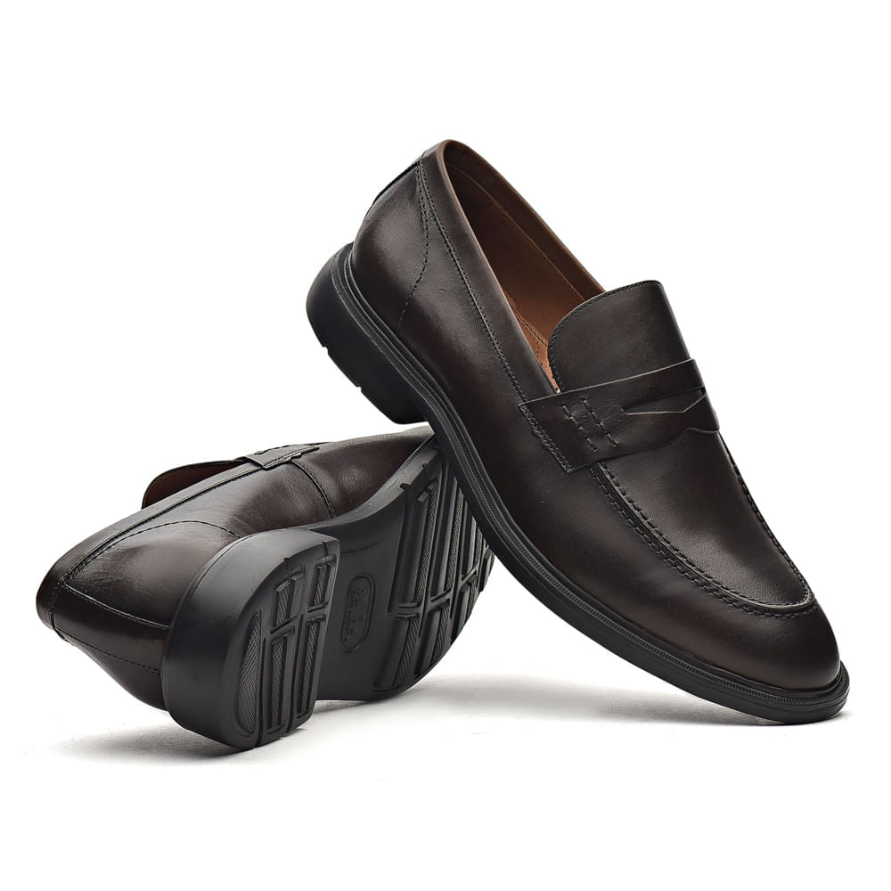 Mocassim Masculino Social Fascar Extralight Penny Loafer Marrom Em Couro