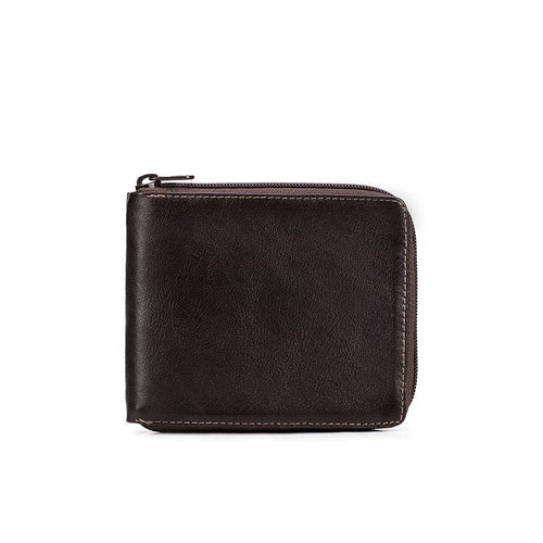 Carteira Masculina Com Zíper Fascar Marrom Em Couro Com Proteção Rfid