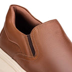 Tênis Masculino Casual Slip-On Fascar Marrom Em Couro