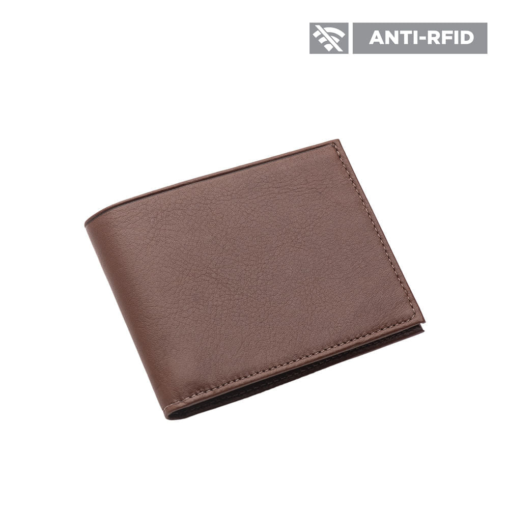 Carteira Masculina Fascar Marrom Em Couro Com Proteção Rfid