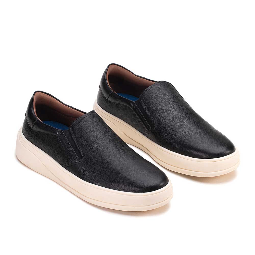 Tênis Masculino Casual Slip-On Fascar Preto Em Couro