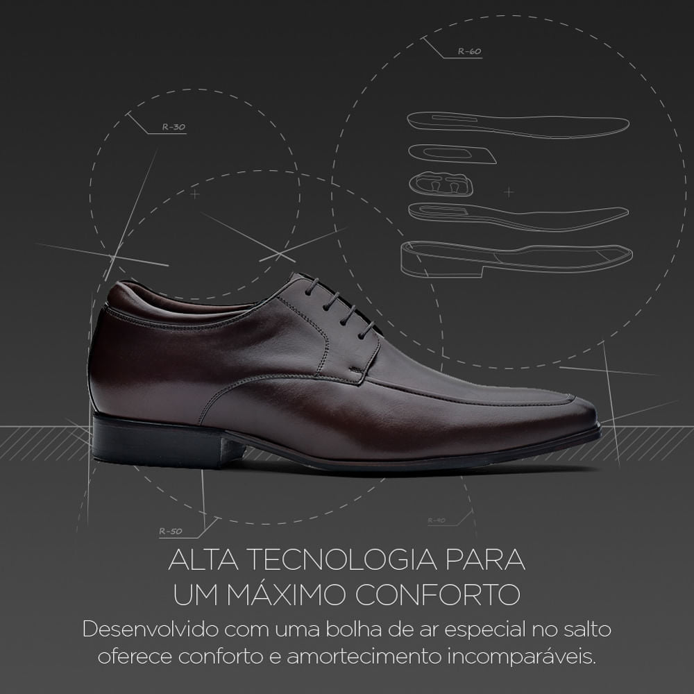 Sapato Masculino Social Fascar Airtech Derby Marrom Em Couro