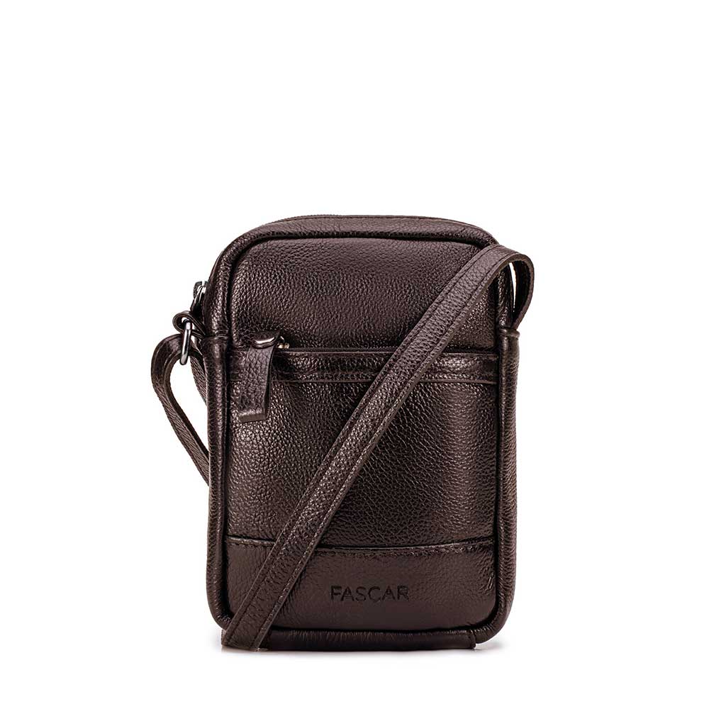 Bolsa Masculina Transversal Fascar Marrom Em Couro