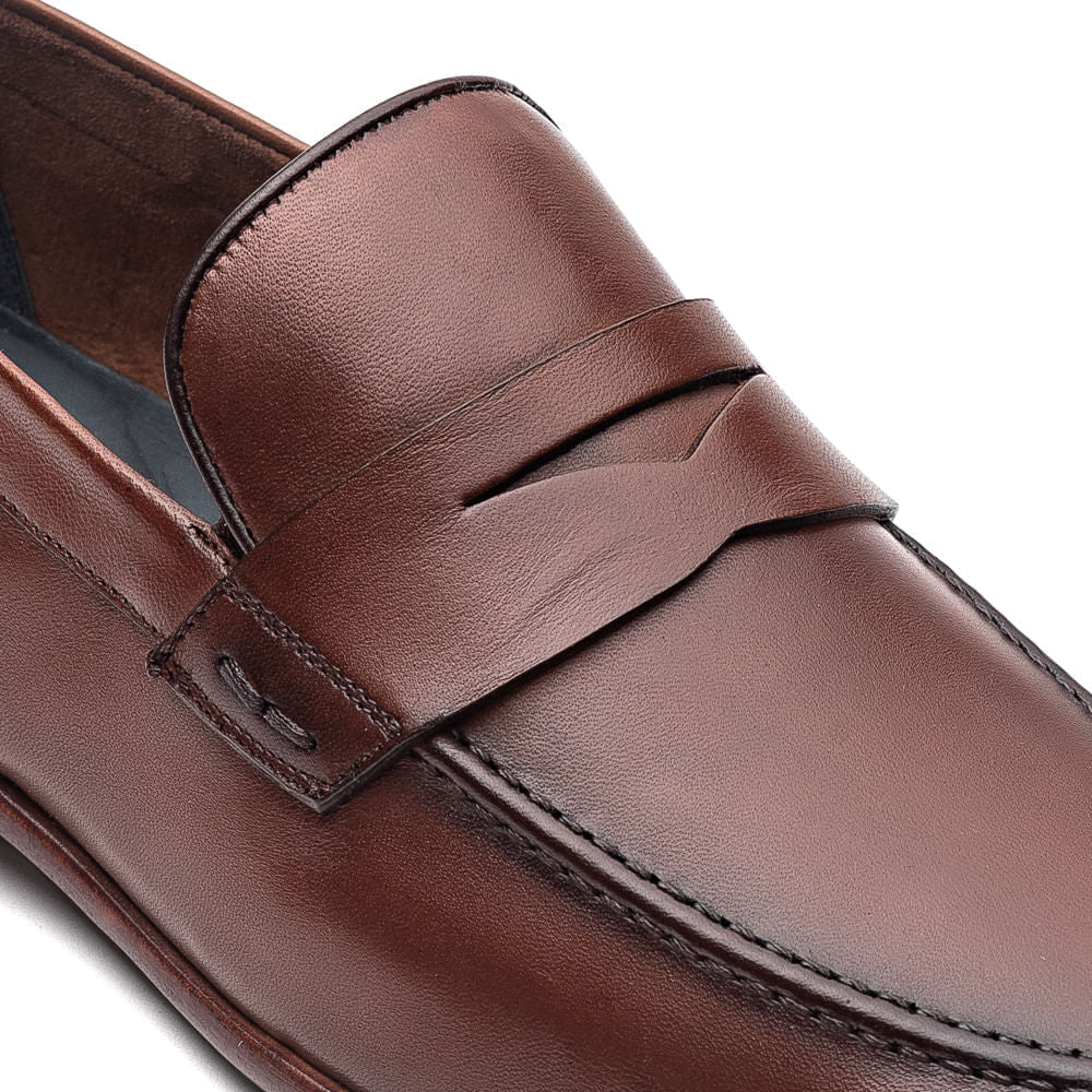 Mocassim Masculino Social Fascar Penny Loafer Marrom Em Couro