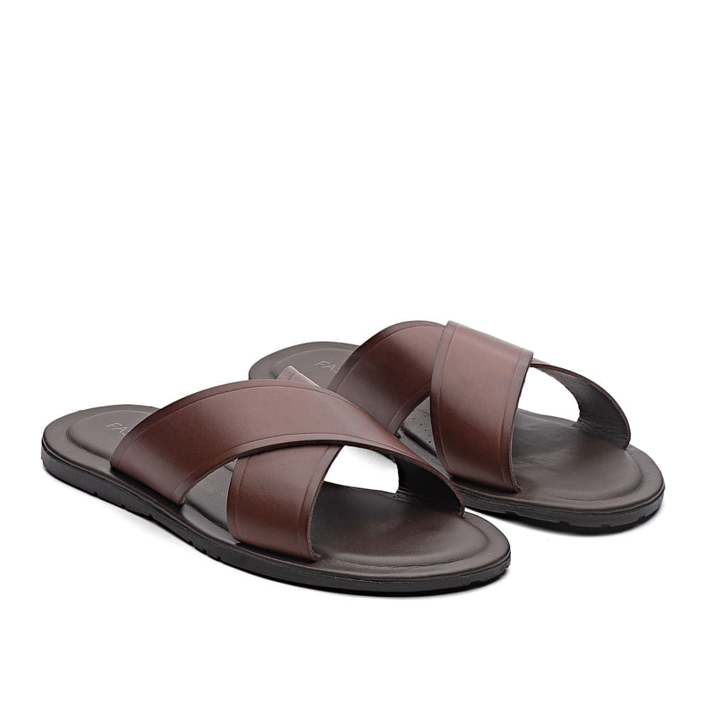 Chinelo Masculino Fascar Marrom Em Couro