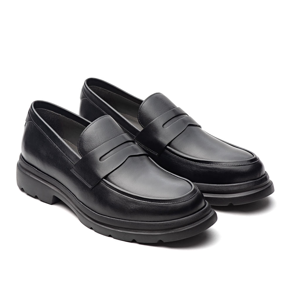 Mocassim Masculino Casual Fascar Lite Penny Loafer Preto Em Couro