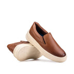 Tênis Masculino Casual Slip-On Fascar Marrom Em Couro