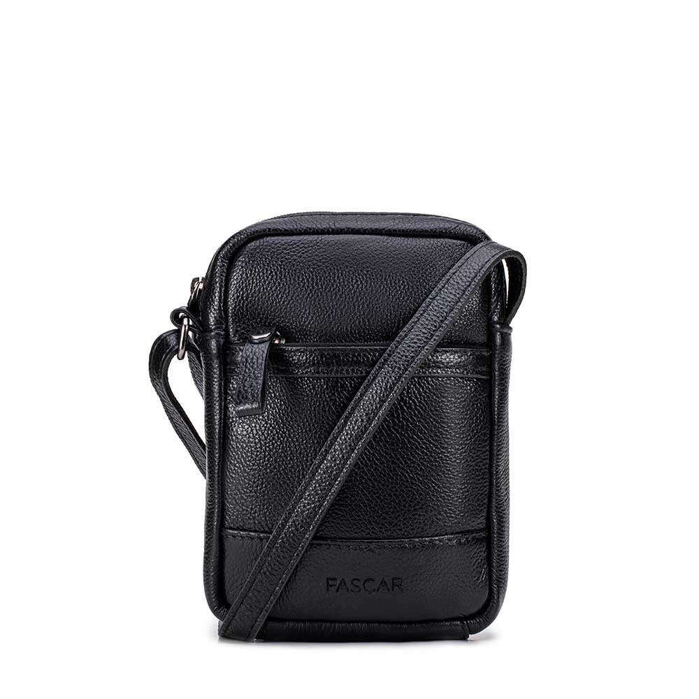 Bolsa Masculina Transversal Fascar Preta Em Couro