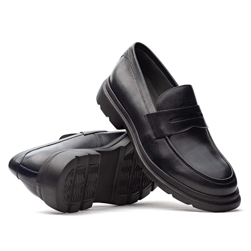Mocassim Masculino Casual Fascar Lite Penny Loafer Preto Em Couro