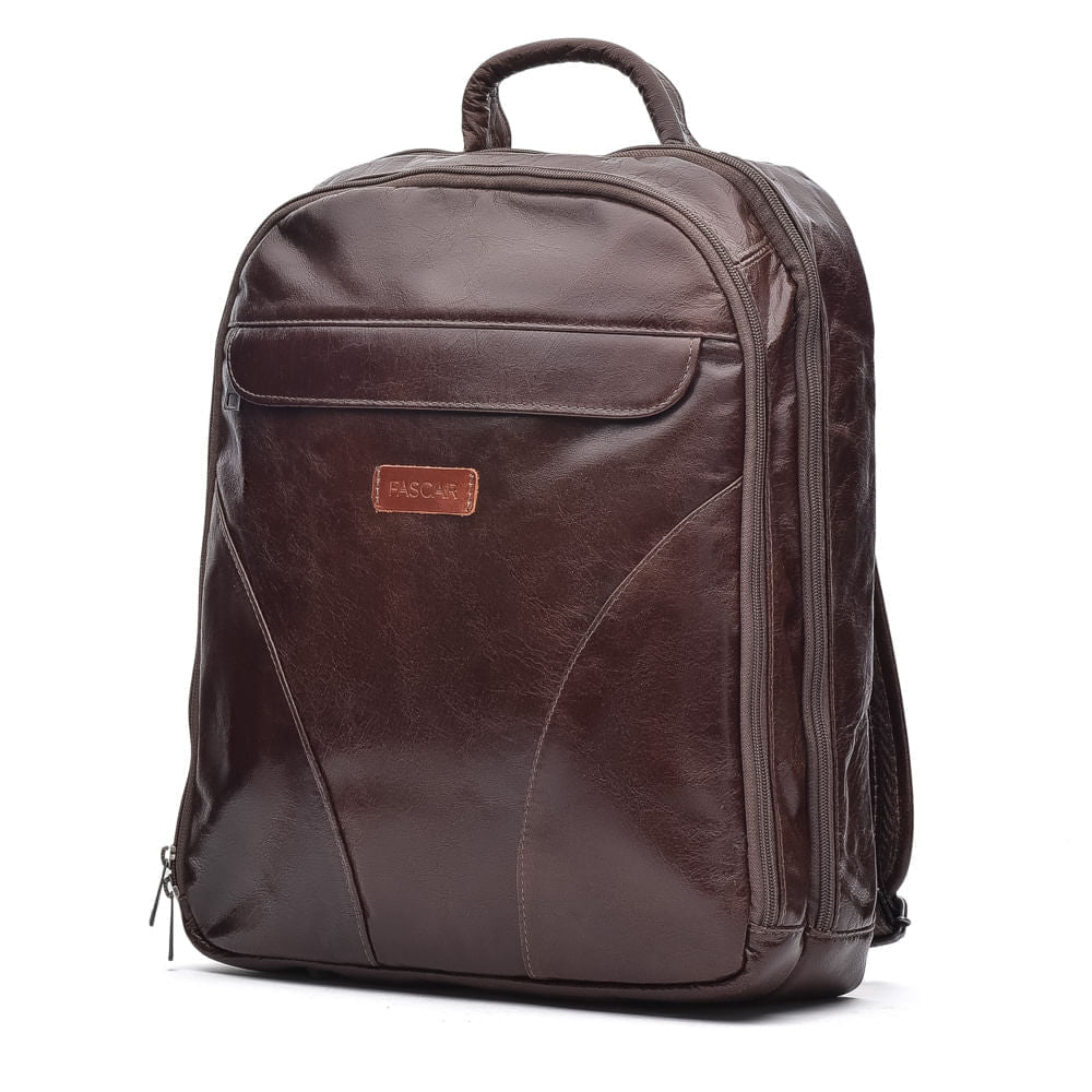 Mochila Masculina Executiva Fascar Marrom Em Couro