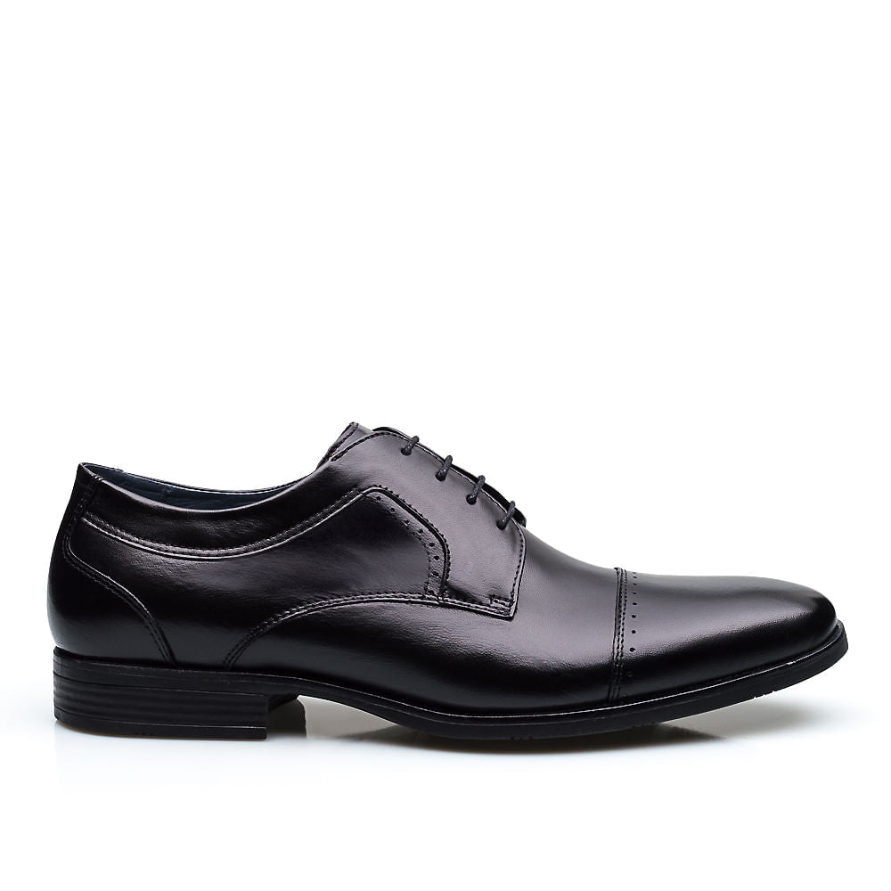 Sapato Masculino Social Fascar Derby Cap Toe Preto em Couro