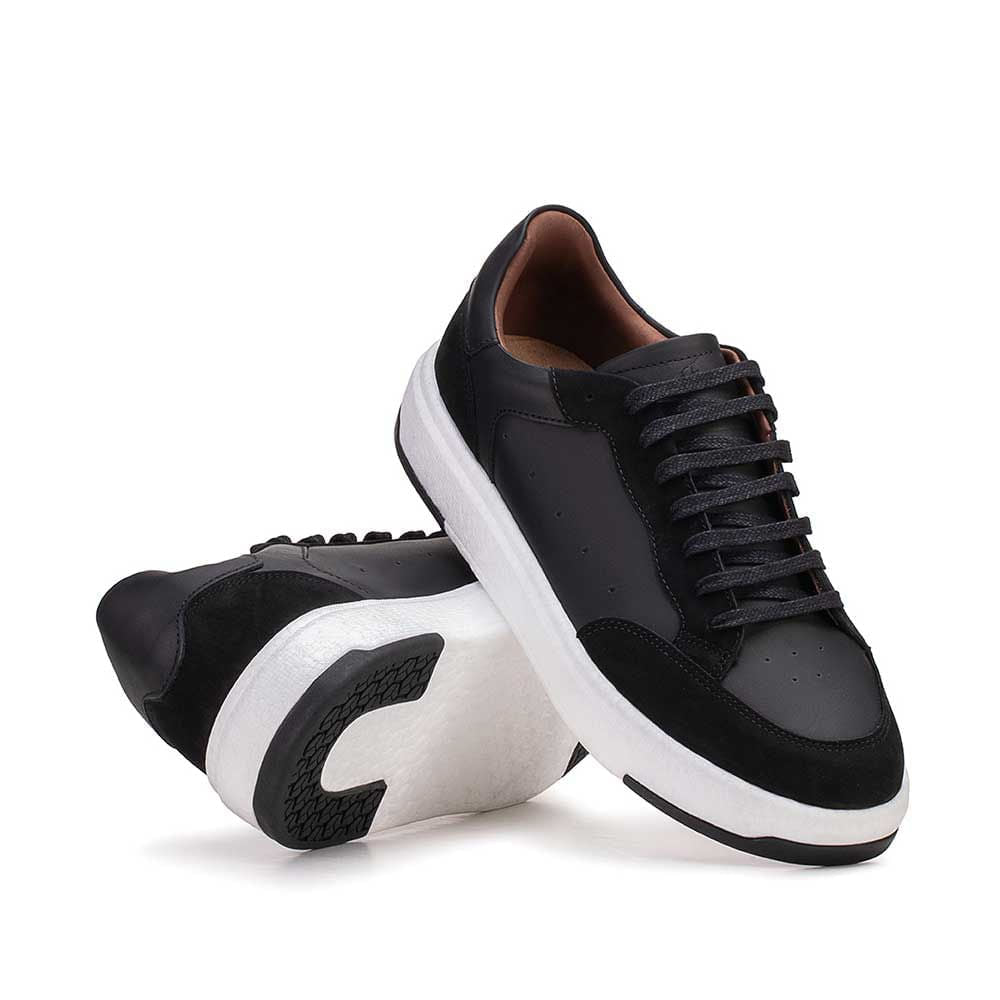 Tênis Masculino Casual Fascar Preto Em Couro