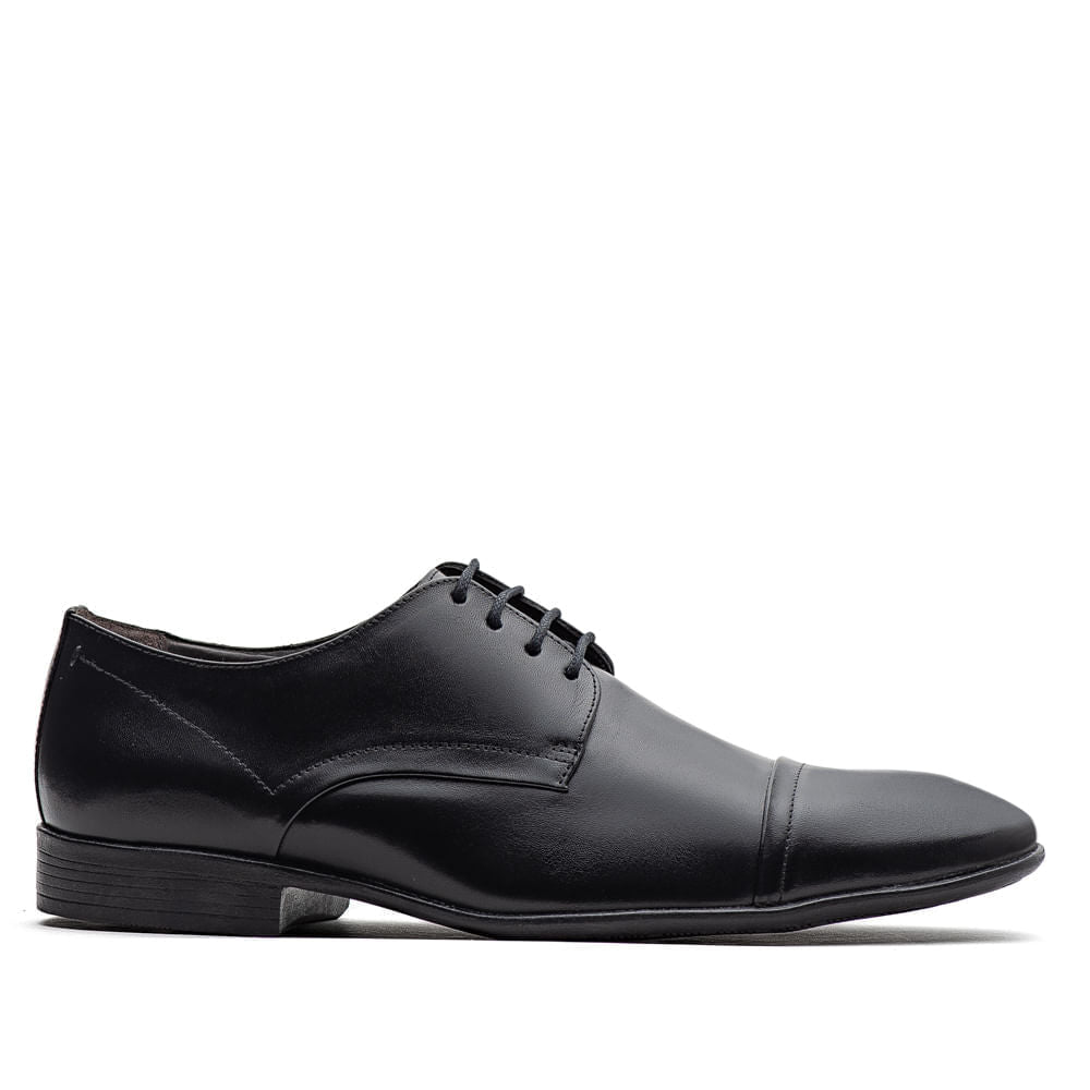 Sapato Masculino Social Fascar Derby Cap Toe Preto Em Couro
