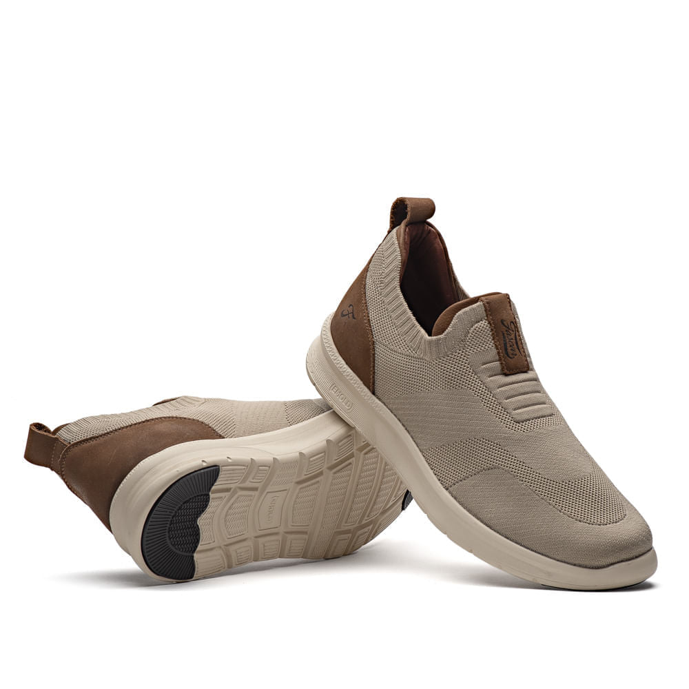 Tênis Masculino Casual Fascar Lite Bege Em Knit
