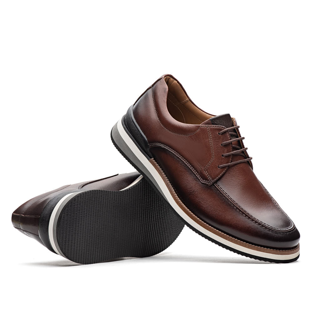 Sapato Masculino Casual Fascar Lite Derby Marrom Em Couro