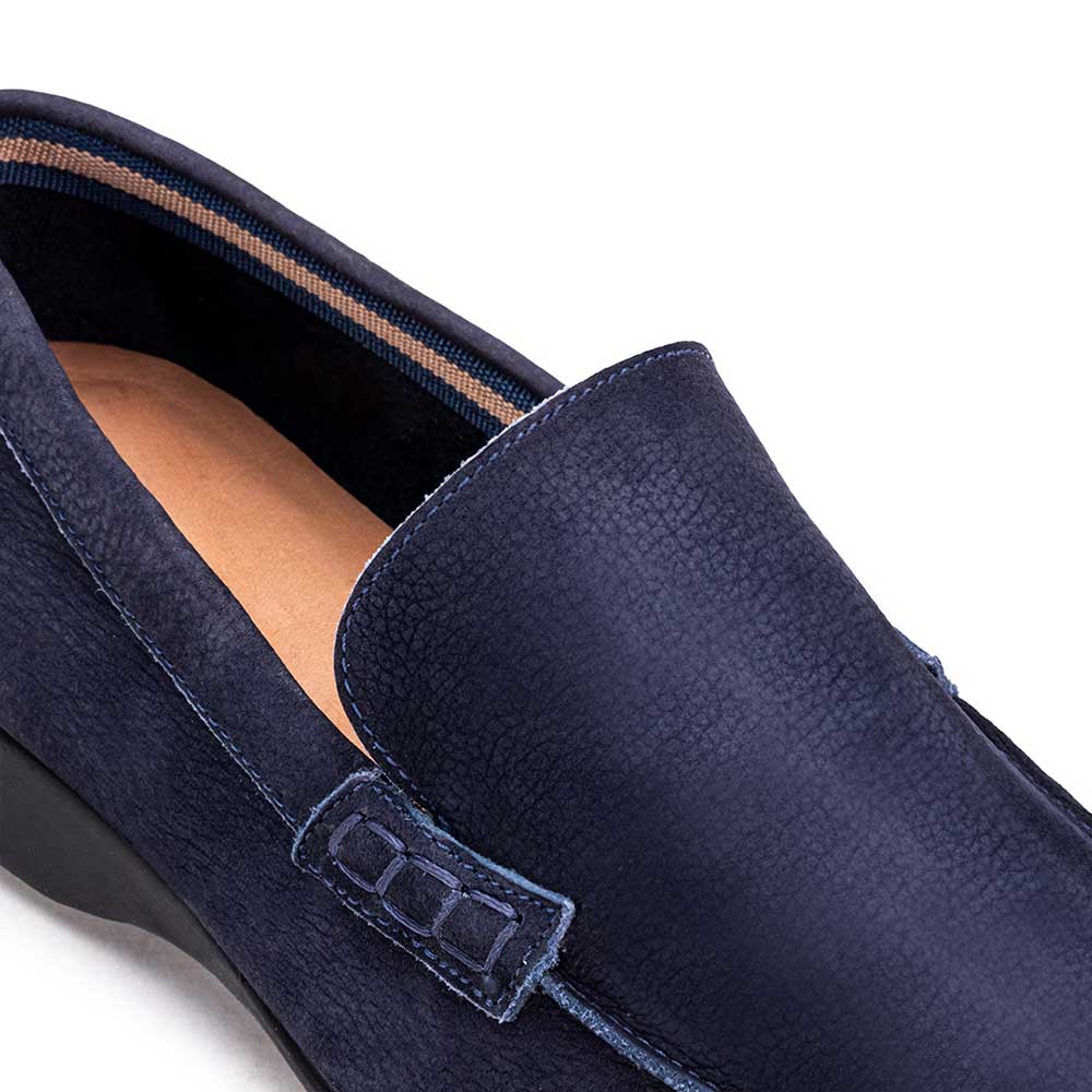 Mocassim Masculino Casual Fascar Viseu Azul-Marinho Em Couro
