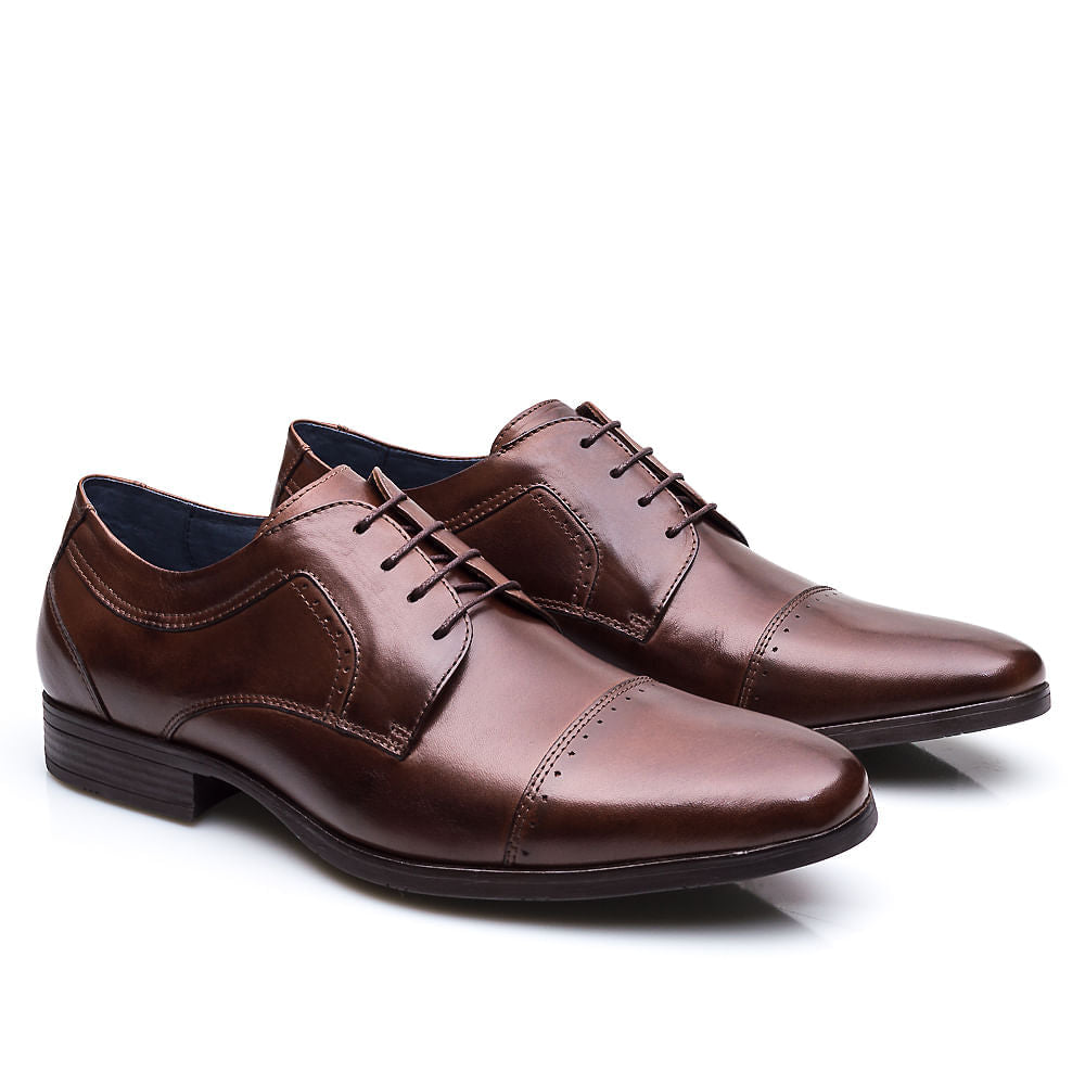 Sapato Masculino Social Fascar Derby Cap Toe Café em Couro