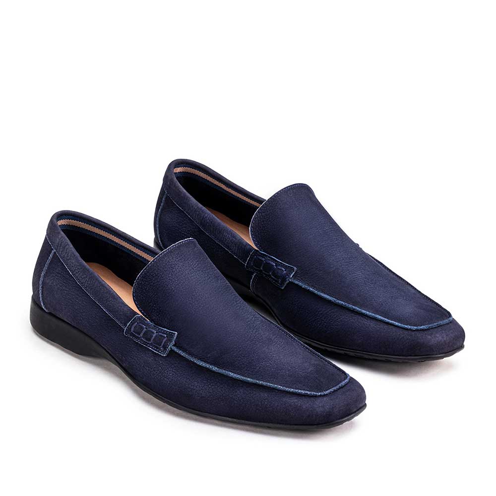 Mocassim Masculino Casual Fascar Viseu Azul-Marinho Em Couro