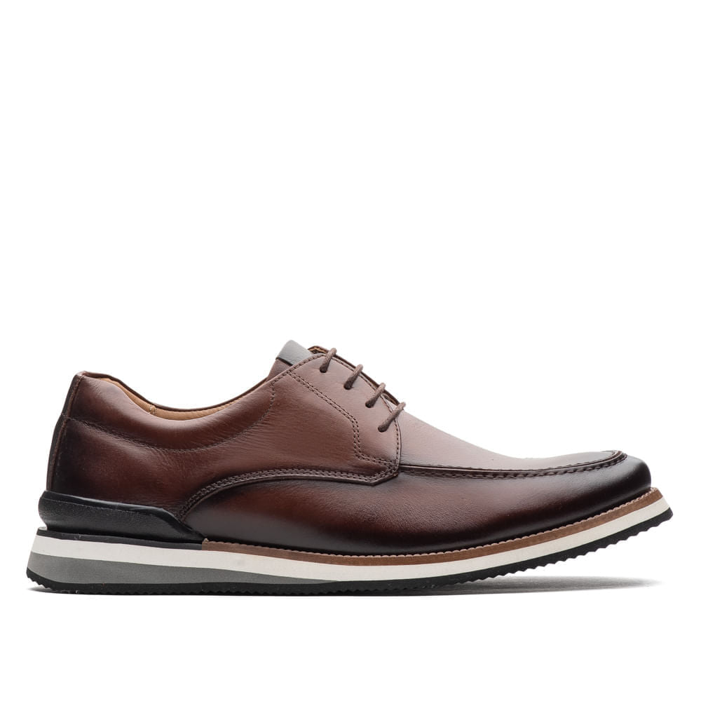 Sapato Masculino Casual Fascar Lite Derby Marrom Em Couro