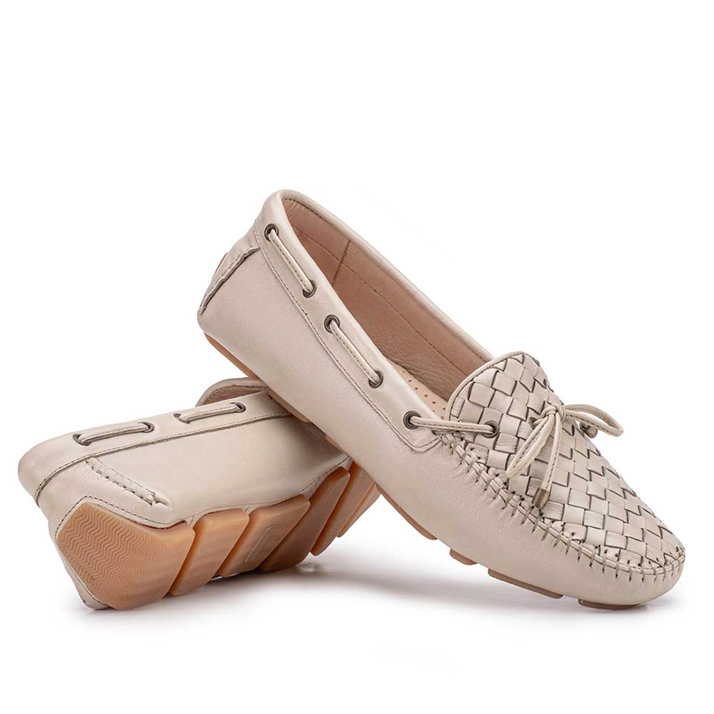 Mocassim Feminino Fascar Bege Em Couro