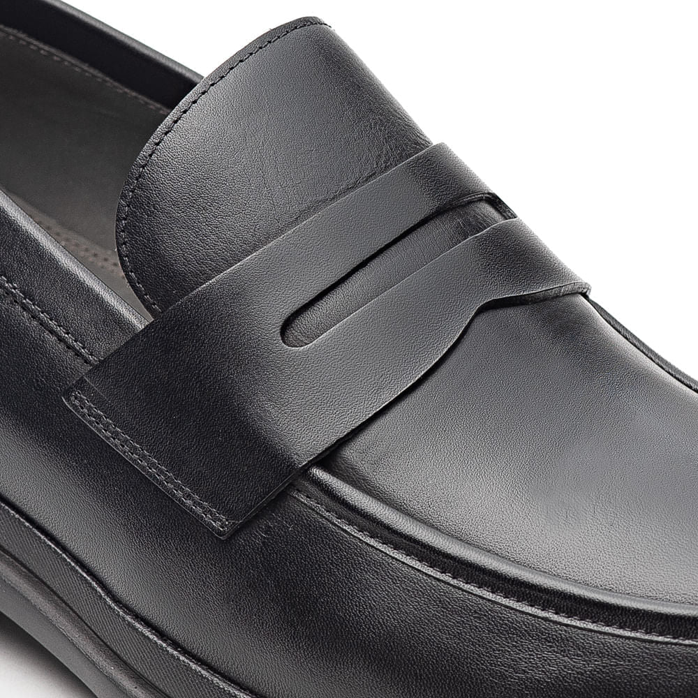 Mocassim Masculino Casual Fascar Lite Penny Loafer Preto Em Couro