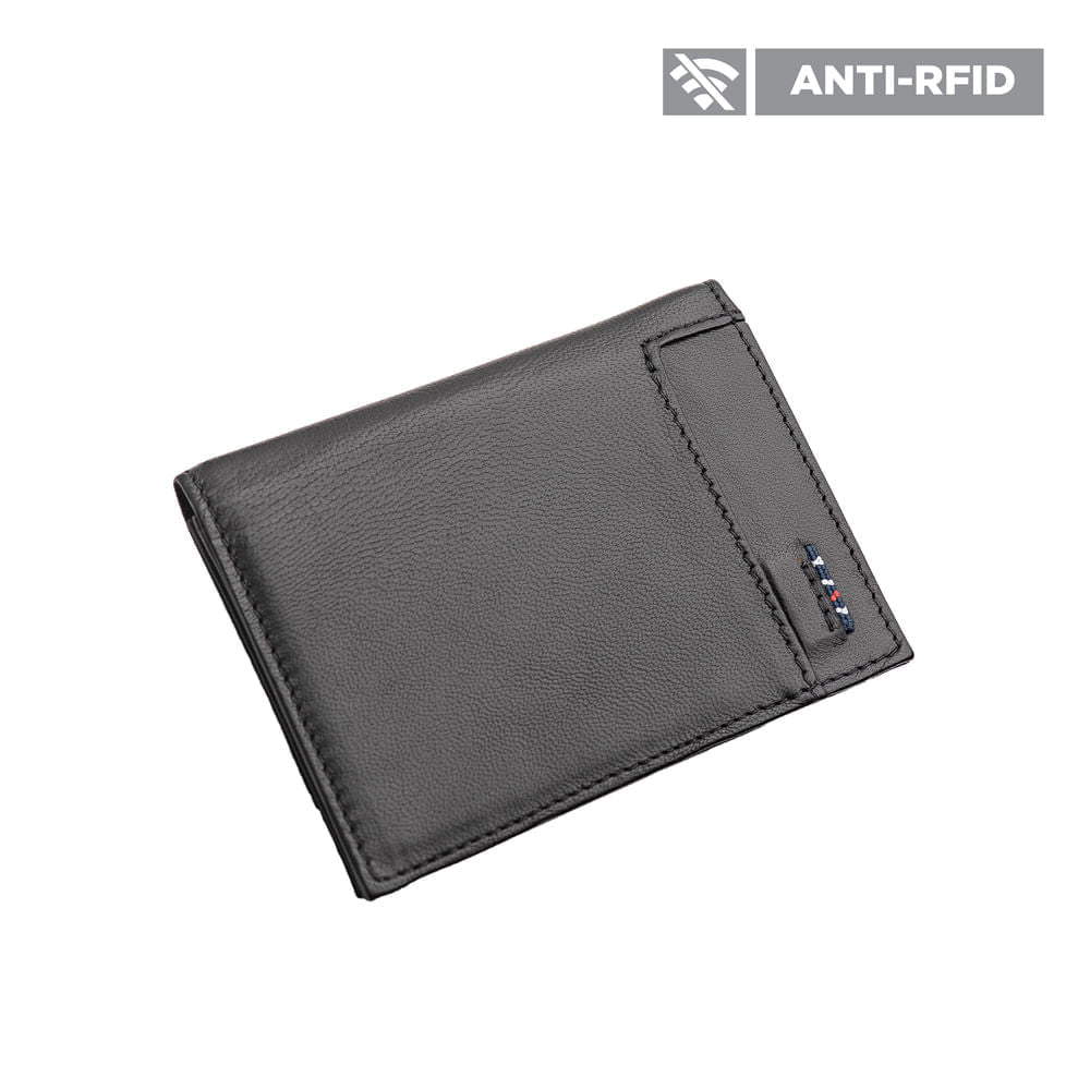 Carteira Masculina Fascar Preta Em Couro Com Proteção Rfid