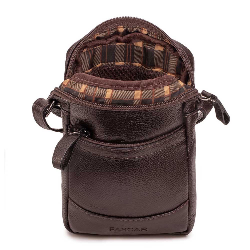 Bolsa Masculina Transversal Fascar Marrom Em Couro