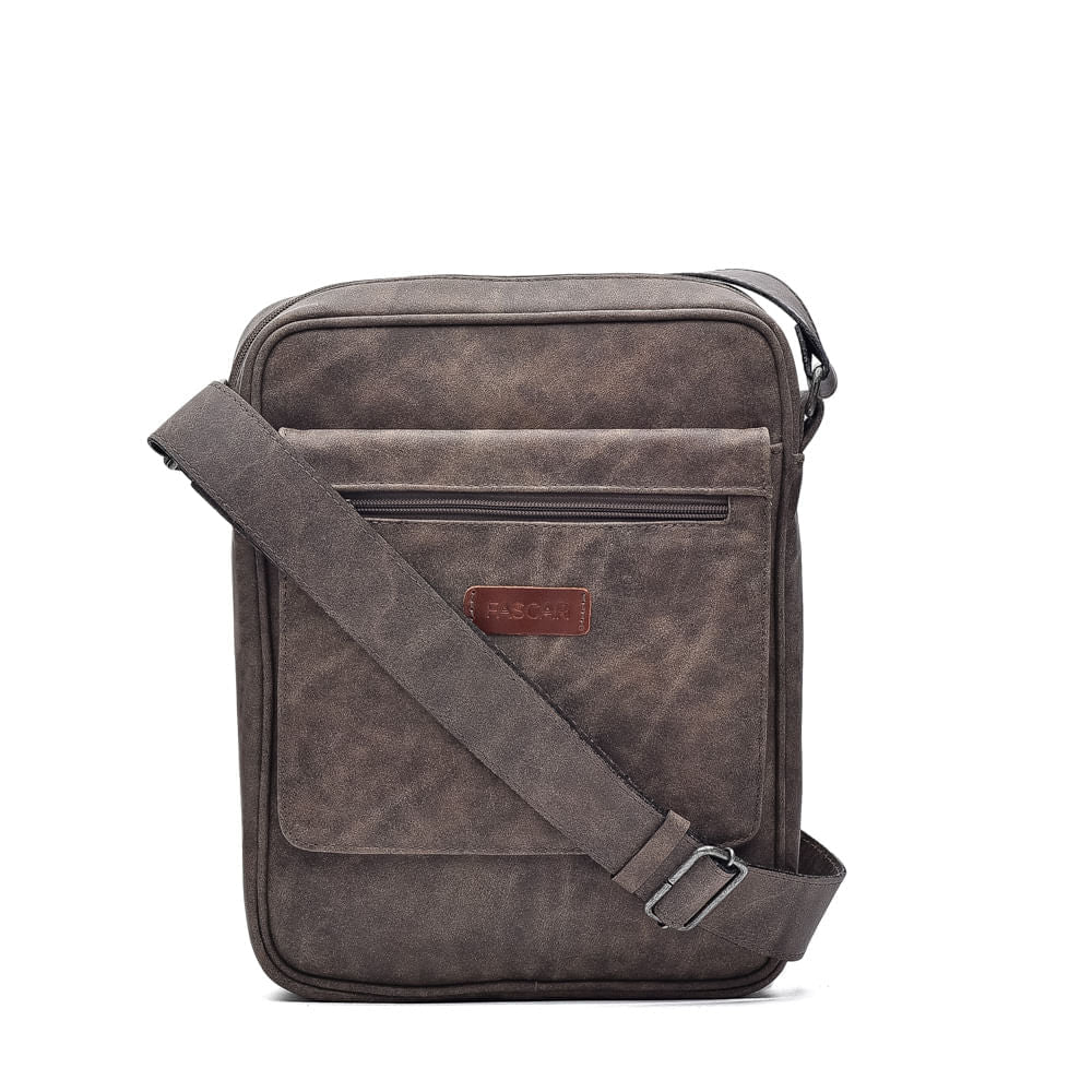 Bolsa Masculina Transversal Fascar Marrom Em Couro
